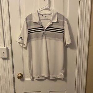 Adidas Men's White and Black Striped Polo Shirt